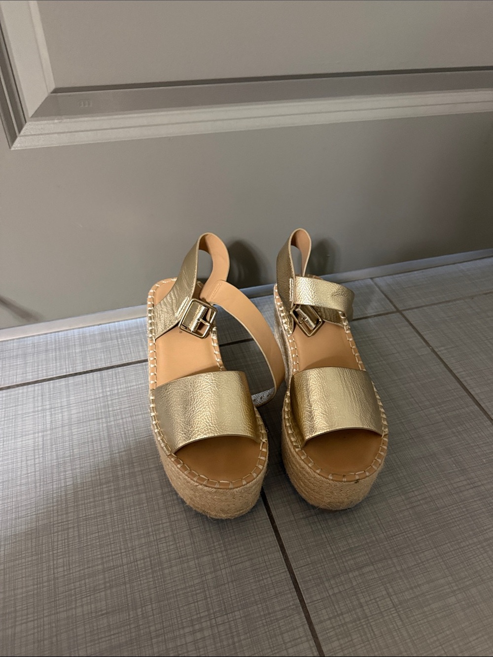 Soda Gold Metallic Espadrille Platform Sandals